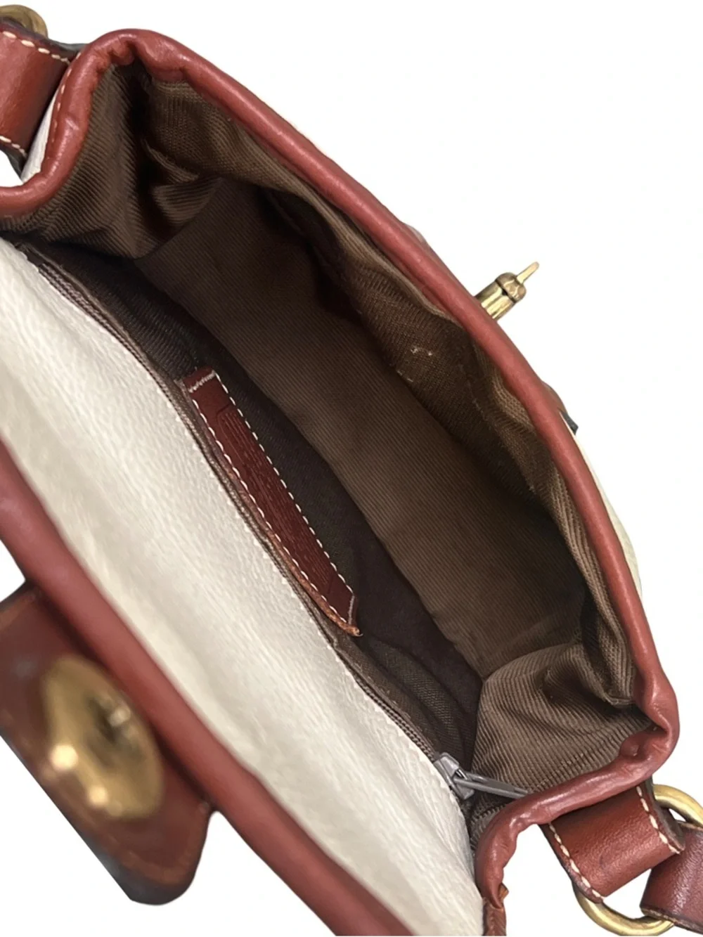 90s Vintage COACH Durham Mini Bag in Bone with Tan Trim - Picture 4 of 16